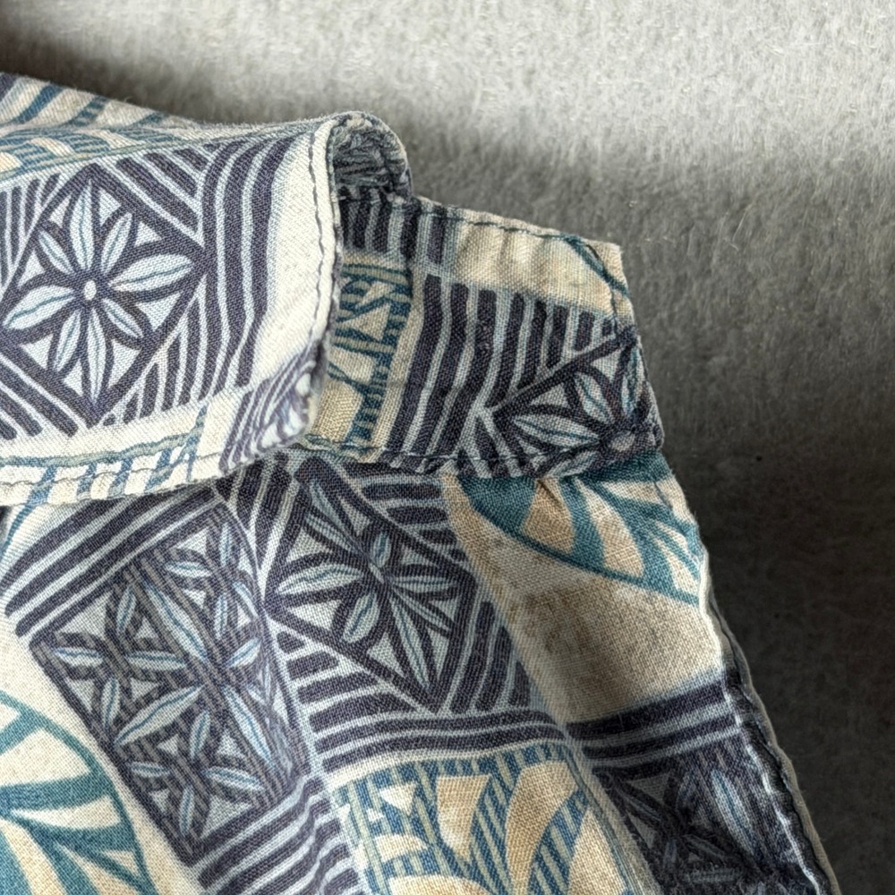 Tori Richard Mens Blue Geometric Botanical Cotton Lawn Button Front Shirt P390 - Picture 10 of 13